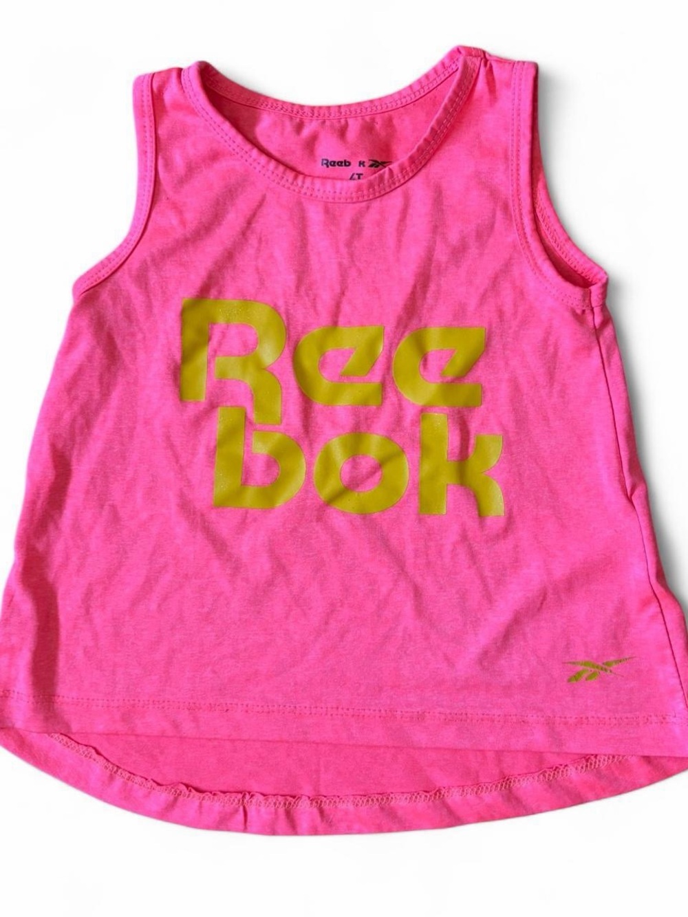 Reebok Bright Pink girls Tank Top with Yellow Logo Sz 4T